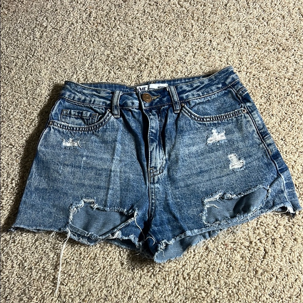 YMI Blue Distressed Jean Shorts High-Waisted